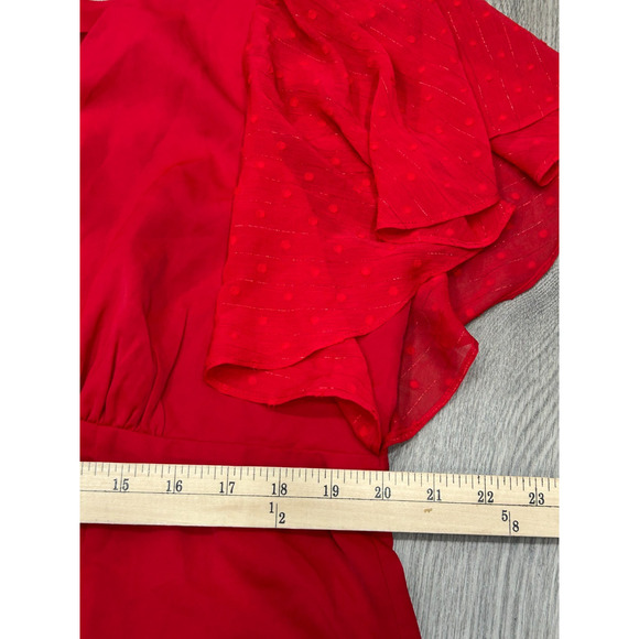 Unique Vintage Red Button Front Flutter Sleeve Blouse Tie Back Top Size 1X/16 - Picture 5 of 6